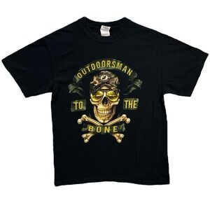 Gildan Outdoorsman To The Bone Camo T-Shirt Black Hunting Skull Unisex Medium